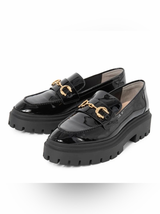 Stuart Weitzman Shoes - Stuart Weitzman Black Patent Loafer with Gold Chain | Size 39.5